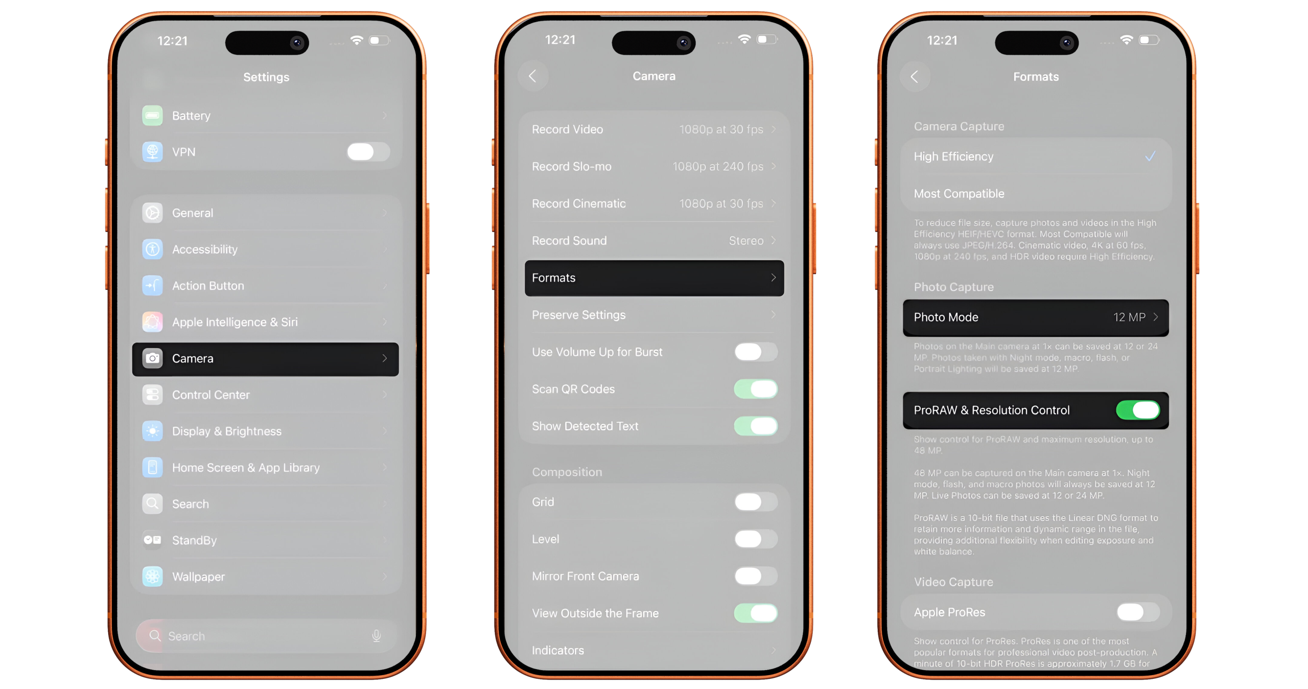 تنظیم رزولوشن و فرمت عکس‌ها