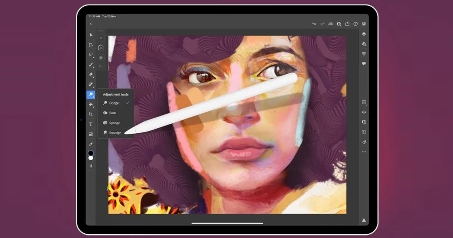 ادوبی، ابزارهای جدید Smudge و Sponge را به فوتوشاپ آیپد اضافه کرد