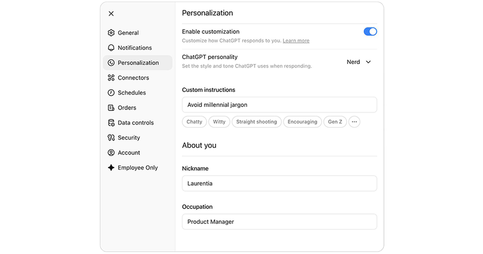 ChatGPT 5 با قابلیت تنظیم میزان صمیمت و هیجان پاسخ ها بروزرسانی می شود