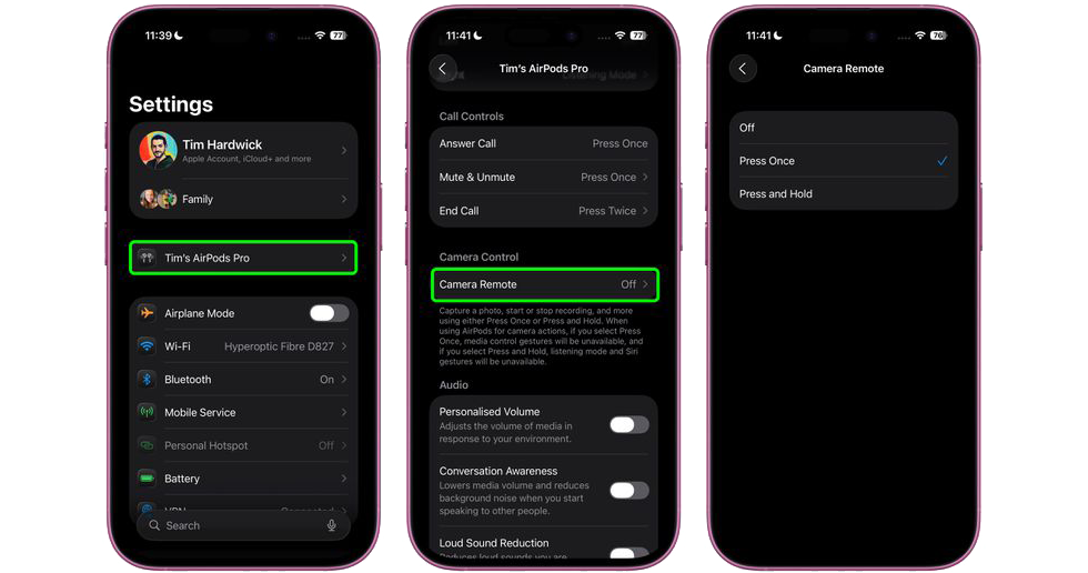 iOS 26: کنترل از راه دور دوربین آیفون با ایرپاد