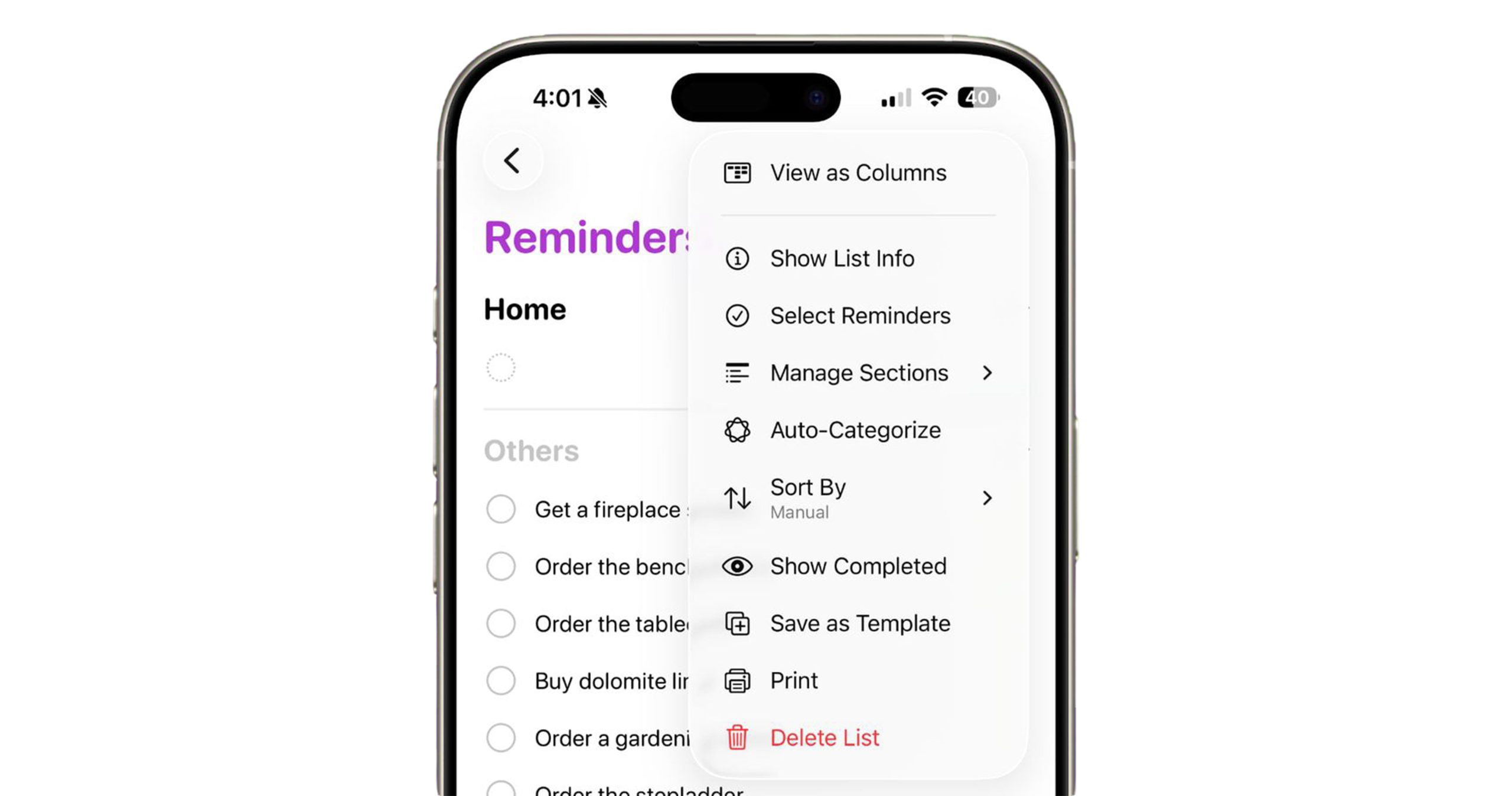 دسته بندی خودکار وظایف در اپلیکیشن Reminders آیفون در iOS 26