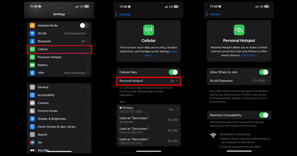 iPhone Hotspot Setting